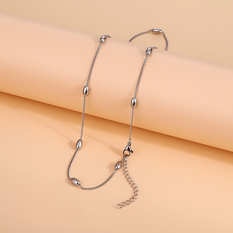 Unisex Beaded Stainless Steel Necklace, Exquisite Choker